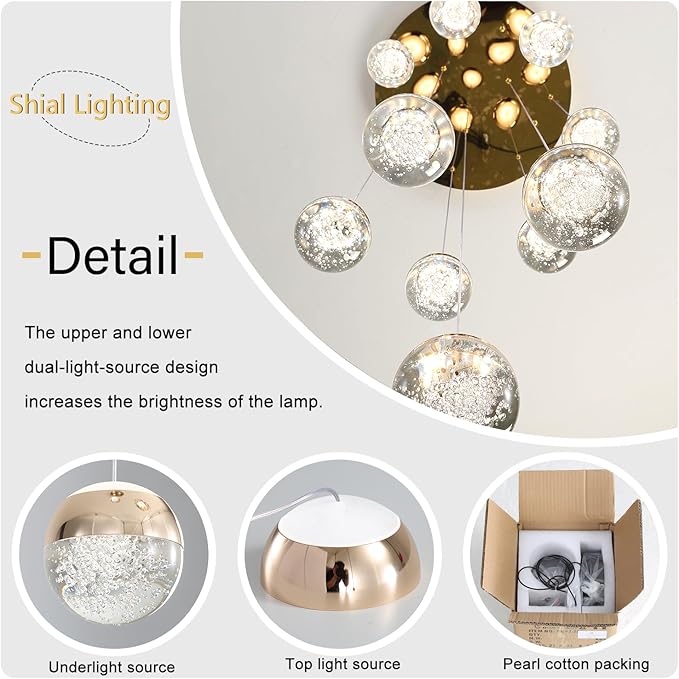 6-Lights Globe Pendant Light Modern Crystal Pendant Chandelier Gold Globe Chandeliers for Kitchen Island, Hanging Light Fixture for Dinning Room Bedroom