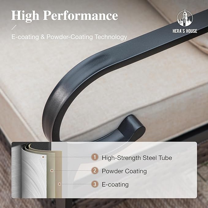 HERA'S HOUSE 4 Piece Patio Furniture Set with 56" Fire Pit Table, 2 x Swivel Cushioned Chair, 1 x 3-Seat Sofa, 5-Seats Outdoor Conversation Set for Lawn Garden Deck, Beige