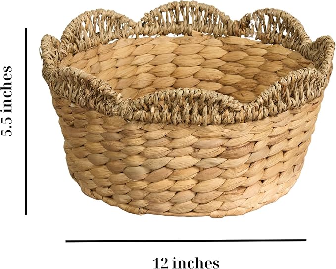 Isidore Water Hyacinth Storage Baskets, Round Woven Set of 3, Natural Brown, Multi-Use for Kitchen and Bathroom