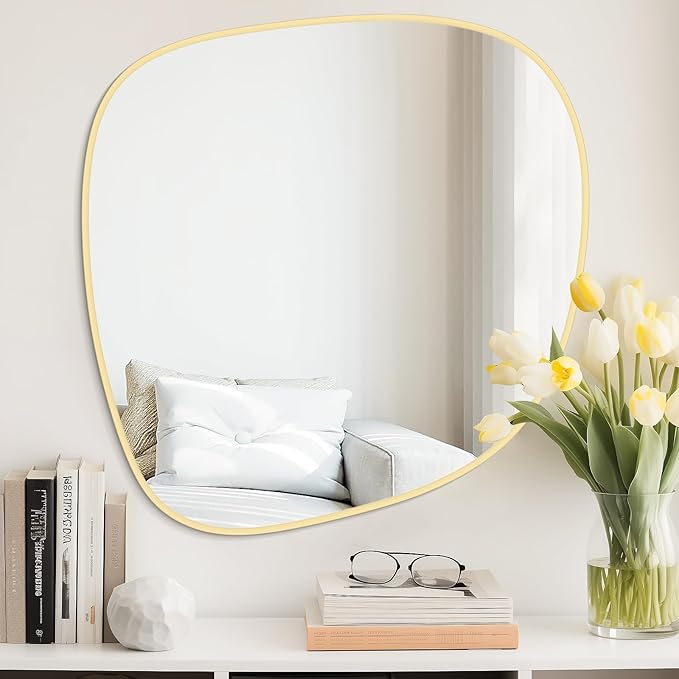 WallBeyond Asymmetrical Mirror, Irregular Wall Mirror, Wall Mirrors Decorative for Bedroom Living Room Entryway Hall, Unique Wall Mirror 27" H x 26" W, Gold