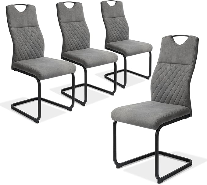 Dining Chairs Set of 4, Modern Kitchen Dining Room Armless Upholstered Side Chairs Cushion Seat and Sturdy Metal Leg (4 Grey)