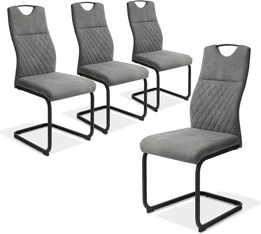 Dining Chairs Set of 4, Modern Kitchen Dining Room Armless Upholstered Side Chairs Cushion Seat and Sturdy Metal Leg (4 Grey)