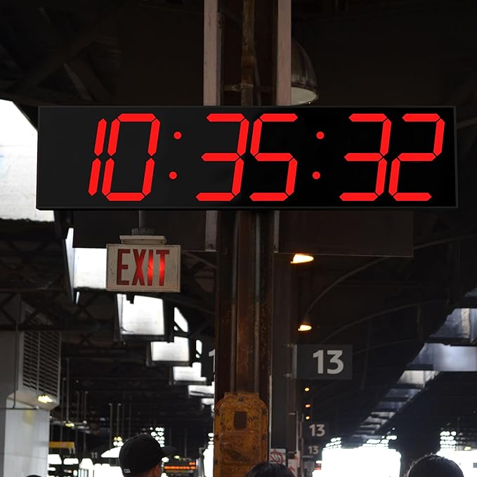 Digital Wall Clock, Oversize Led Digital Clock Large Display with Auto Dimmer, Huge Countdown Timer with Remote Control, 27" Wide Led Display, 6 Digits, Wall Mount, Date and Temperature (Red)