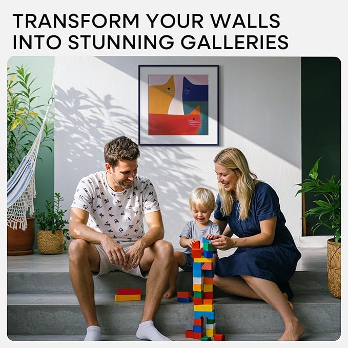 Homeforia 20x20 Picture Frame Navy Blue, High End Metal 20 x 20 Square Poster Frame with Mat 16 x 16 Photo, 20x20 Frame Matted to 16x16 Print, 20by20 Hanging Frames, Tempered Glass, Wall Kit, Set of 1