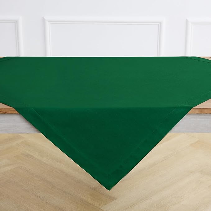 Solino Home Linen Tablecloth 52 x 52 Inch - 100% Pure Linen Christmas Green Square Tablecloth - Fete, Machine Washable Table Throw for Thanksgiving