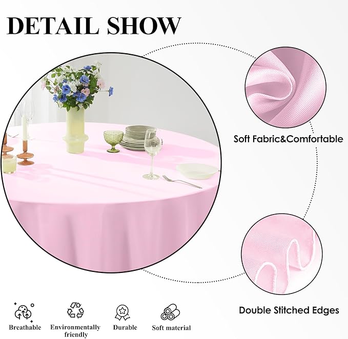 Round Tablecloth 6 Pack 90 Inch Pink Tablecloths Washable Decorative Linen Polyester Table Clothes Cover for Dining Table Banquets Buffet Parties and Wedding