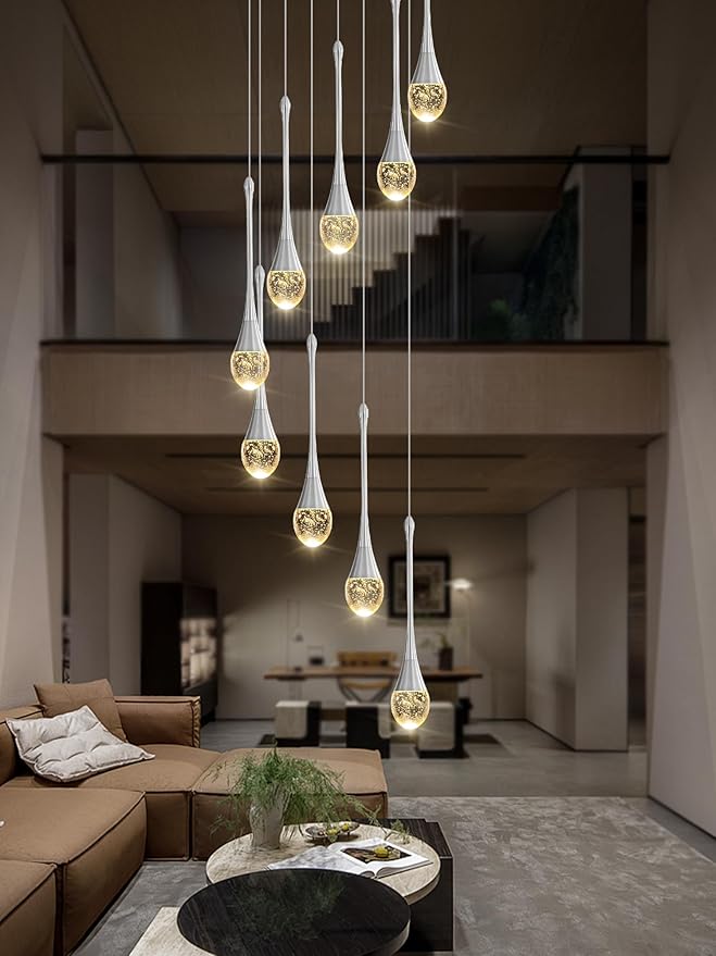 9-Lights Crystal Chandeliers for Staircase Modern Chandeliers for High Ceilings Crystal Pendant Light Fixture for Living Room Kitchen Island Foyer Hallway Bar