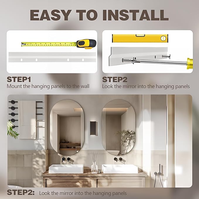 32" x 20" Frameless Mirror Wall Mirror, Modern Oval Bathroom Mirror with Polished Edge, Hang Horizontally or Vertically, for Bedroom Bathroom Livingroom Gym Entryway and More