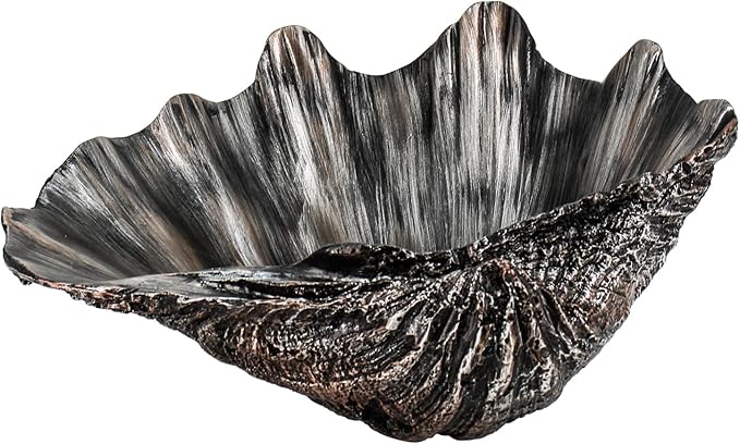 Medium Iron Black Scalloped Clam Shell Bowl Sea Shell Decor for Nautical Beach House,Coastal Decor Gift of Housewarming and Wedding Party