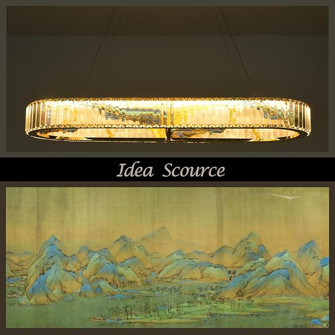 Rectangular Crystal Chandelier, Modern Pendant Lighting Adjustable Ceiling Light Fixture for Living Room Dining Room Bedroom (rectangular-32inch,No Assembly Required)