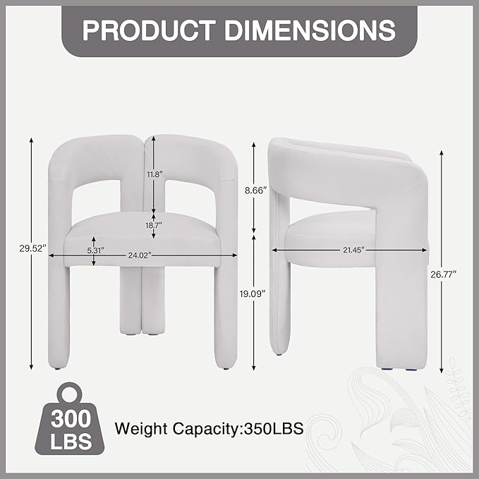 Modern Barrel Dining Chairs Set of 2, Upholstered Linen Dining Room Chair with Wooden Legs, Accent Chairs for Kitchen/Dining Room/Living Room, Grey