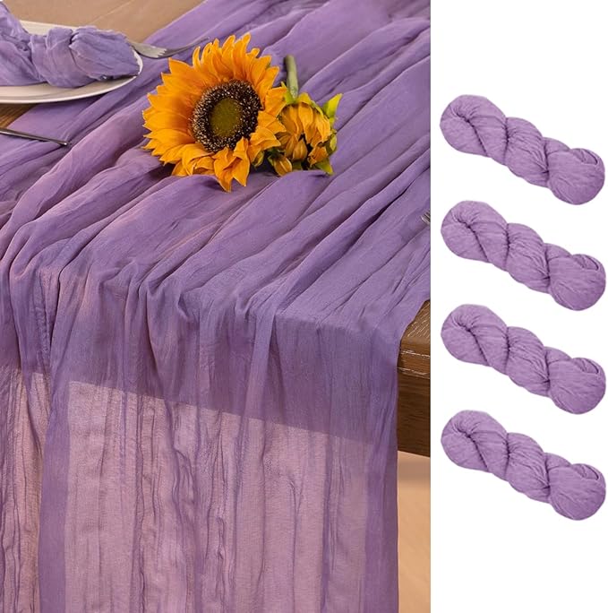 Lavender Purple Cheesecloth Table Runner 4 Pack Fall Table Runners Boho Gauze 120 Inches Cheese Cloth Fall Table Decorations for Thanksgiving Wedding Bridal Baby Shower Birthday Garden Party