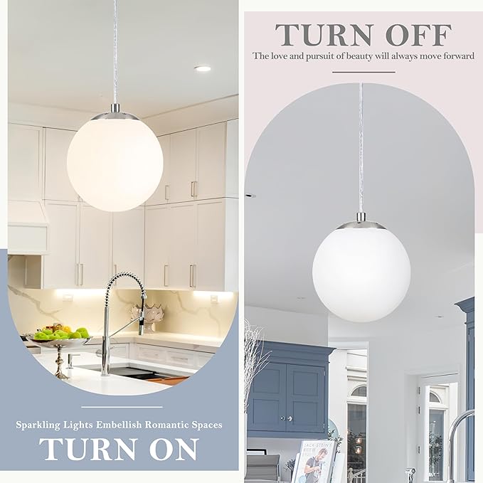 KoKo&Yukina 6 Inch Globe Pendant Light Nickel Globe Pendant Lights Kitchen Island Mid Century Light Fixture with Milky White Glass Shade for Dining Room Living Room