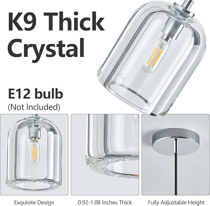 Modern Chrome Pendant Lights Kitchen Island Ceiling Chandelier Indoor Crystal Hanging Light Fixtures for Dining Room Kitchen Living Room Bedroom（3Pack）