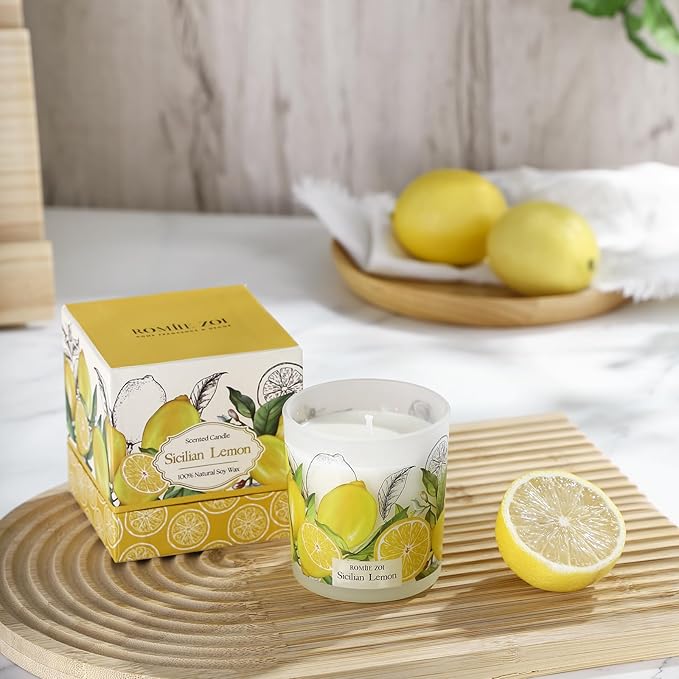 ROMIIE ZOI Scented Candle - Sicilian Lemon- 6oz Aromatherapy Soy Wax Jar Candle for Home, Gifts for Women - 170g