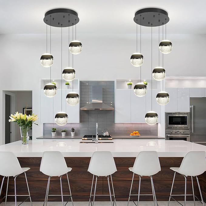 6-Lights Globe Pendant Light Modern Crystal Pendant Chandelier Black Globe Chandeliers for Kitchen Island, Hanging Light Fixture for Dinning Room Bedroom