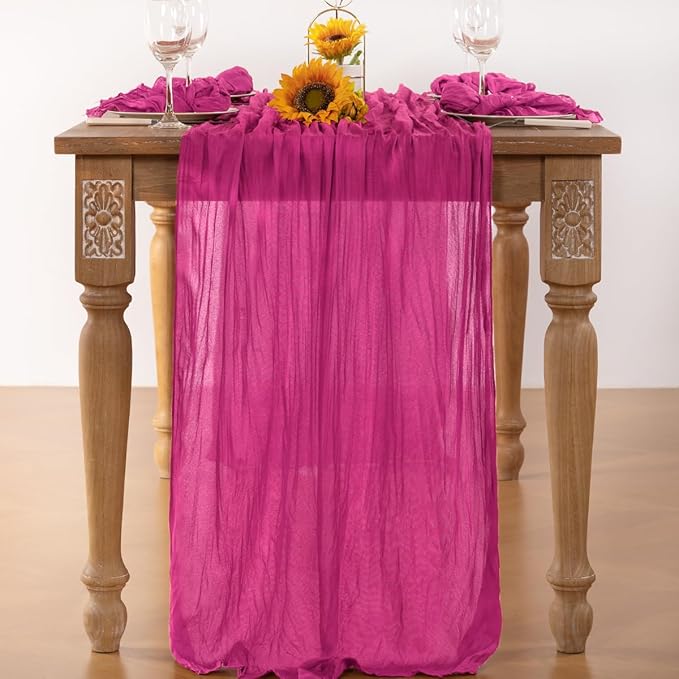 Hot Pink Cheesecloth Table Runner 4 Pack Fall Table Runners Boho Gauze 120 Inches Fuschia Cheese Cloth Fall Table Decorations for Thanksgiving Weddings Bridal Baby Shower Birthday Parties