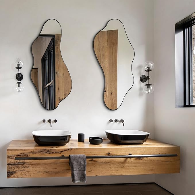 Irregular Wall Mirror, Large Asymmetrical Mirrors, 47"x22" Wavy Shaped Mirror with Metal Frame, Modern Decorative Abstract Mirrors for Living Room Bathroom Bedroom Hallway Entryway