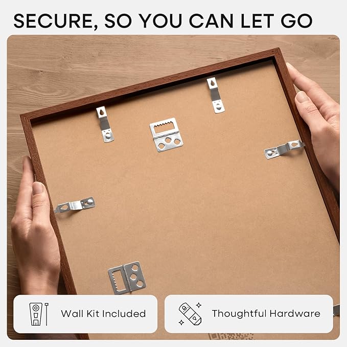 Homeforia 14x17 Picture Frame Brown, High End Dark Oak 14x17 Wooden Frames with Mat 11x14, 14 x 17 Walnut Wood Poster Frame Matted to 11 by 14, 17x14 Hanging Frames, Tempered Glass, Wall Kit, Set of 1