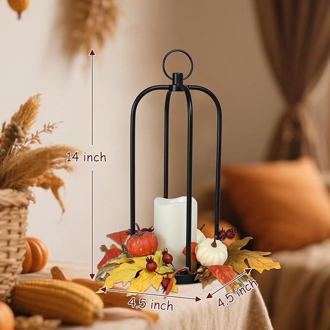 Bdor 2 Pack Fall Lantern Decor with LED Candle – 14 Inch Harvest Pumpkin Maple Leaf Hanging Lantern for Autumn Thanksgiving Table Centerpiece Indoor Outdoor Decoration, Battery Operated