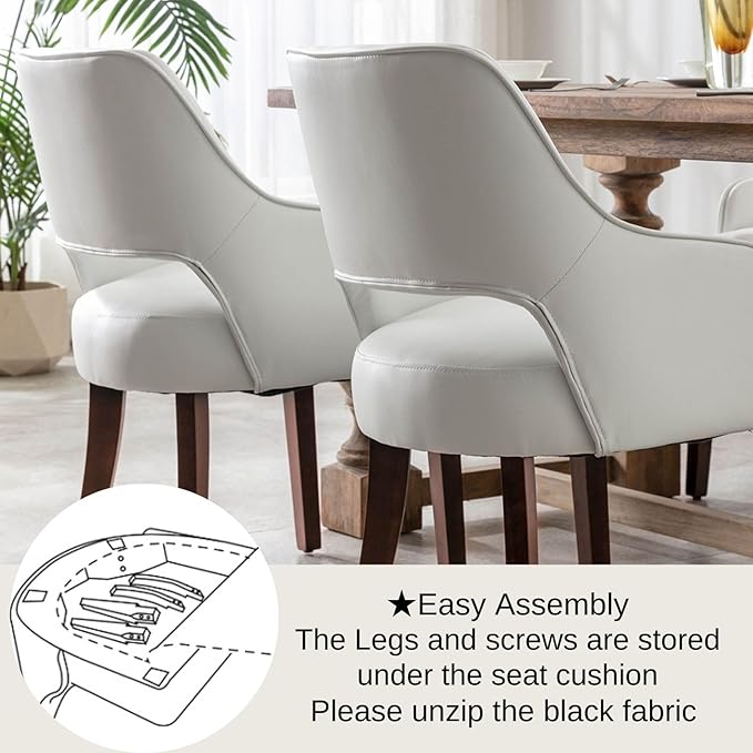 Farmhouse Dining Chairs Set of 2 PU Leather Upholstered Accent Side Chair Wood Kitchen Chairs for Living Room/Dining Room/Bedroom/Restaurant, Upgraded Size, White