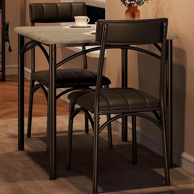 GAOMON Dining Table Set for 2, Kitchen Table with Upholstered Chairs for 2, Small Dining Room Table Set, Square Kitchen Table Set for Small Space, Apartment, Home, Studio, Rustic Grey