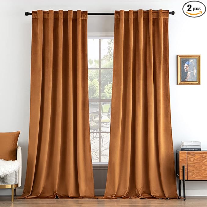 MIULEE Velvet Curtains 96 inches 2 Panels - Luxury Blackout Curtains for Bedroom Living Room Thermal Insulated Super Soft Window Drapes Rod Pocket & Back Tab, Gold Brown, W52 x L96 inches
