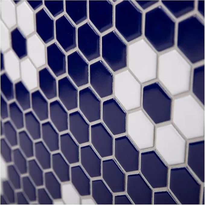 Tenedos Hexagon Glossy Cobalt Blue Flower Porcelain Mosaic Tile – Kitchen Backsplash, Bathroom Wall & Shower Floor Tile (5 Sheets)