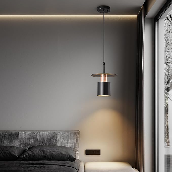 Black Pendant Light Fixture,Modern Hanging Lamp Adjustable Height, Industrial Ceiling Pendant Lighting for Kitchen Island Living Room, Bedroom, Hallway, Bar, Cafes(1-Pack)