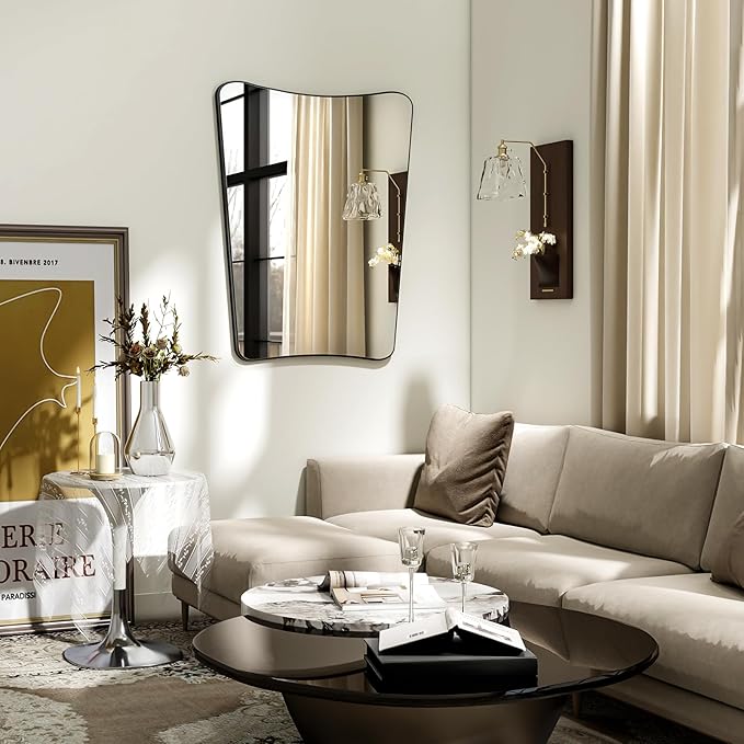 22''x32'' Irregular Wall Mirror, Butterfly-Shaped Irregular Frameless Bathroom Mirror, Curved Artistic Mirrors for Wall, High-Definition Vertical Hanging Decorative Mirror