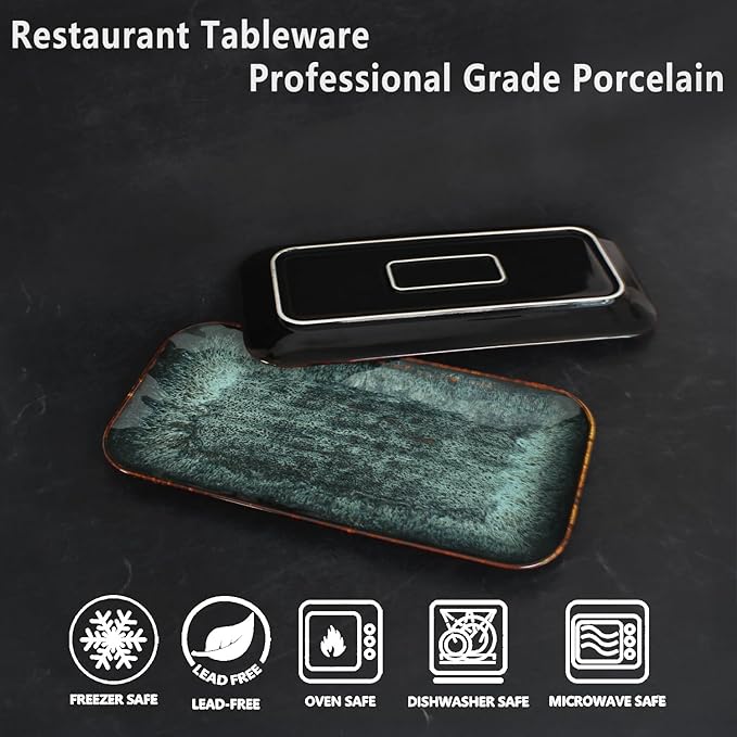 Ceramic Serving Dinner Plate Set, 4-Piece for Main Meals, Tacos, Lunches, Snack, Platters - Microwave and Dishwasher Safe, Scratch Resistant, Kitchen Serving Dinnerware, Black 12.4 Inch