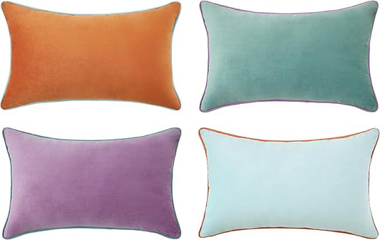 MONDAY MOOSE Decorative Throw Pillow Covers Cushion Cases, Set of 4 Soft Velvet Modern Double-Sided Designs, Mix and Match for Home Decor, Pillow Inserts Not Included (12x20 inch, Purple/Teal)