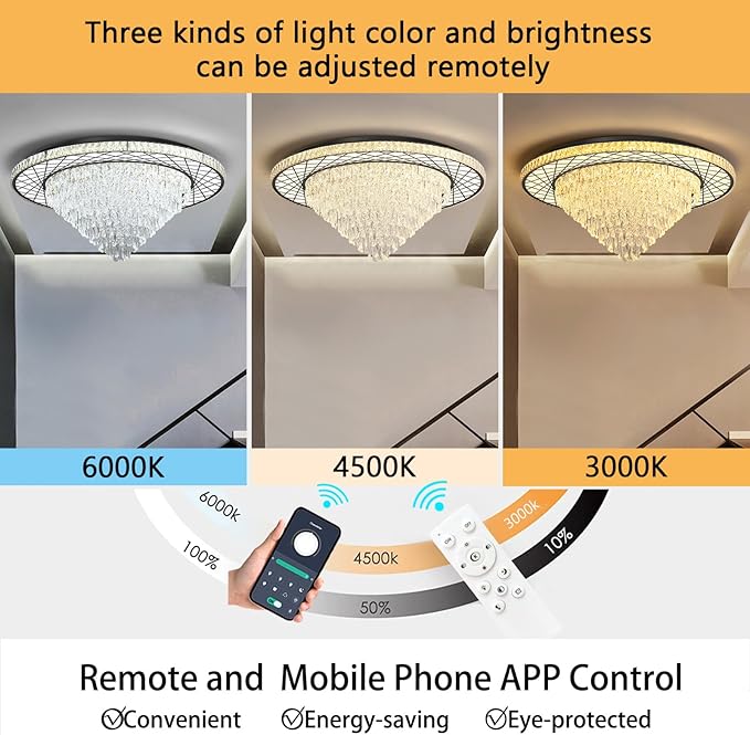 Large Chandelier for Living Room High Ceiling Modern Crystal Ceiling Chandeliers Light for Dining Room Entryway Lights with 90W LEDs Dimmable Bulbs Black Lighting Fixtures