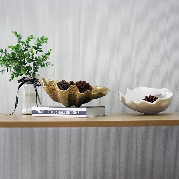 Medium Gold Scalloped Clam Shell Bowl Sea Shell Decor for Nautical Beach House,Coastal Decor Gift of Housewarming and Wedding Party