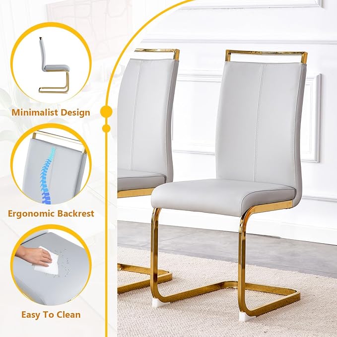 7 Piece Glass Dining Table Set, Kitchen Table Chairs Set for 6, 71'' Dining Table with 0.4" Tempered Glass Tabletop with Plated Metal Legs and MDF Crossbar, 6 PU Chairs for Dining Room, Kitchen.