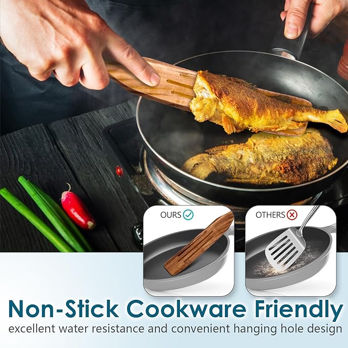 Kitchen 8-Piece Acacia Wood Spurtle Utensil Set – Wooden Cooking Spoons with Slotted Spatula, Salad Fork, Butter Knife & Kitchen Tools, Nonstick Cookware Safe by Howhong