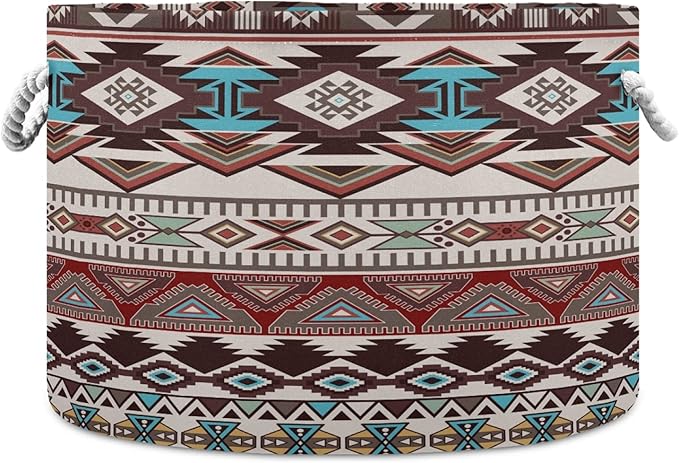 xigua Large Storage Basket Cotton Rope Basket Aztec Navajo Pattern Baby Laundry Basket for Blankets Toys Storage Basket Laundry Hamper