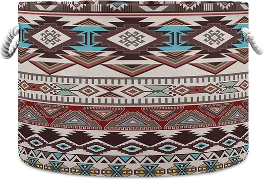 xigua Large Storage Basket Cotton Rope Basket Aztec Navajo Pattern Baby Laundry Basket for Blankets Toys Storage Basket Laundry Hamper