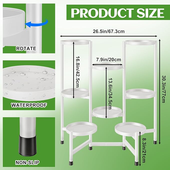 8 Tier Plant Stand Indoor Tall, Tiered Plant Stands Outdoor for Multiple Plants, Corner Metal Folding Flower Display Holders Rack Shelf for Living Room Balcony Garden, Cream White