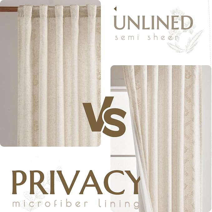 jinchan Belrose Lined Linen Blend Curtains Boho Floral Curtains for Bedroom 84 Inch Length Ivory Embroidered Drapes Rod Pocket Farmhouse Flower Drapes for Living Room Window Treatments Set 2 Panels