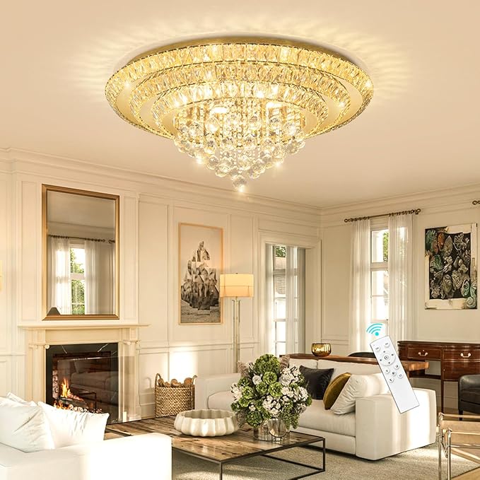 Modern Chandelier Glam Ceiling Light with Bulbs Living Room LED Dimmable Chandelier for Dining Room Bedroom Ceiling Lighting Fixture 32 Inches Gold Light