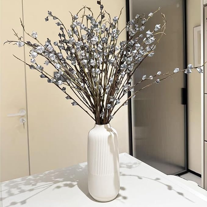 White Ceramic Vase for Flowers, 10 Inch Flower Vases Home Decor, White Boho Vases for Pampas Grass, Vase for Centerpieces Living Room Table Entryway Shelf