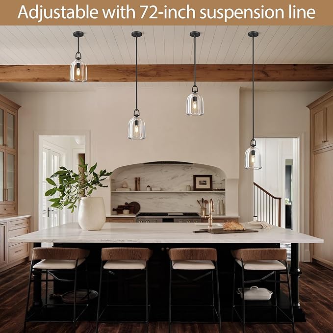 K9 Crystal Black Pendant Light Fixtures, Modern Farmhouse Pendant Lights Kitchen Island, Kitchen Pendant Light Over Island, Indoor Cloche Crystal Pendant Lighting,E12 Bulb Included
