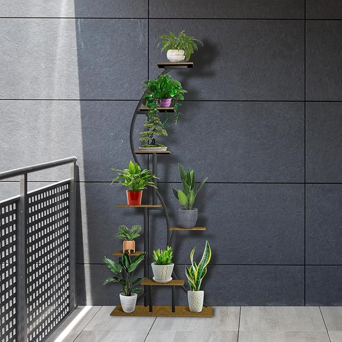 Plant Stand indoor with Grow Lights, 8 Tiered 62" Tall Metal Plant Shelf for indoor Plants Multiple, S-Shaped FlowelDisplay Rack for Living Room, Home, Balcony, Patio & Garden