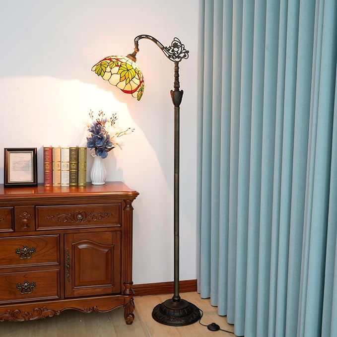 Tiffany Floor Lamp Green Grape Leaf Stained Glass Lamp Tiffany Style Floor Lamp Retro Adjustable Upright Warm Light Reading Lamp Home Decoration Lighting Living Room Bedroom Office Dining Room Study