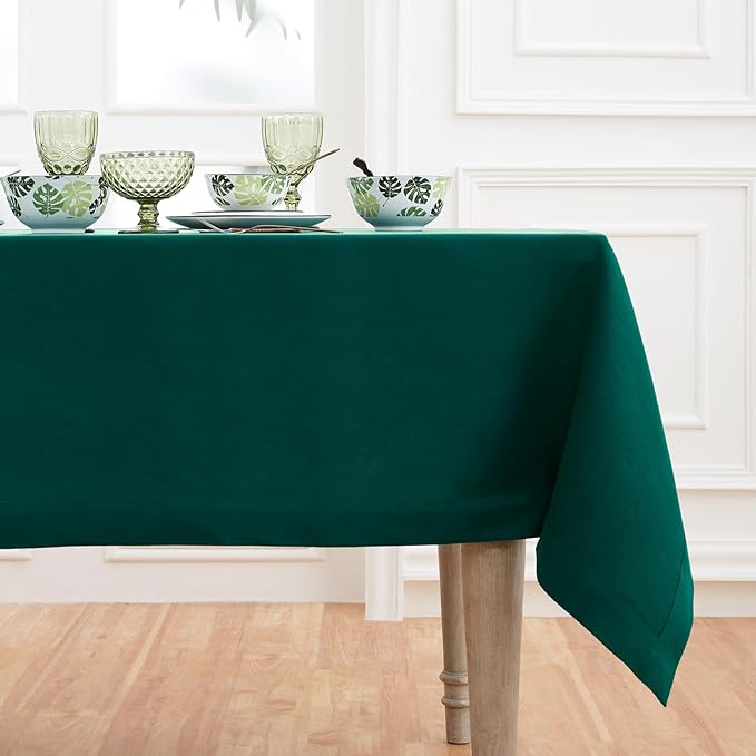 Solino Home Linen Tablecloth for Rectangle Tables 60 x 90 Inch - 100% Pure Linen Rainforest Green Table Cloth - Fete, Machine Washable Cloth Tablecloth