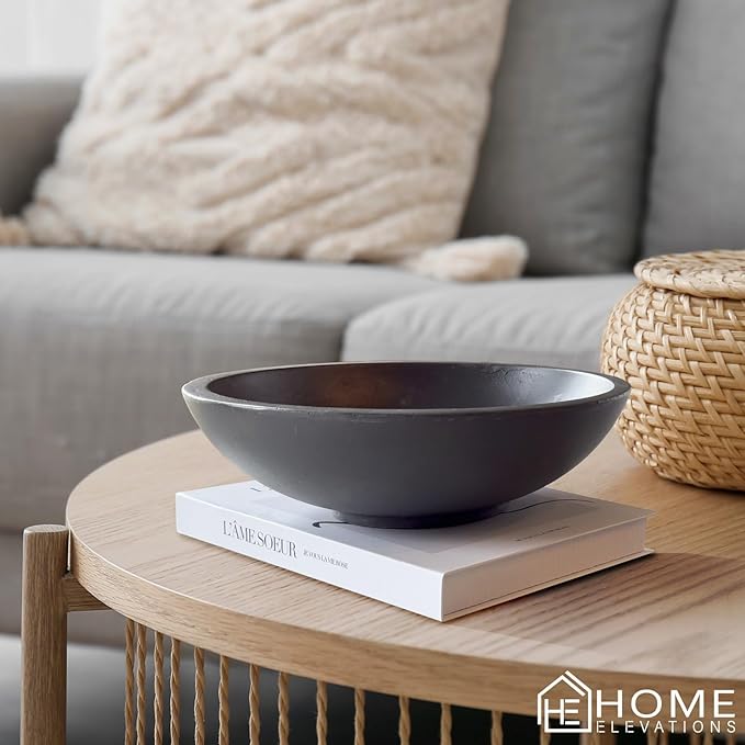 Concrete Fruit Bowl for Kitchen Counter – Dark Gray Decorative Pedestal Bowl for Dining Table, Entryway, or Coffee Table – Large Key Dish for Modern Home Decor Centerpiece