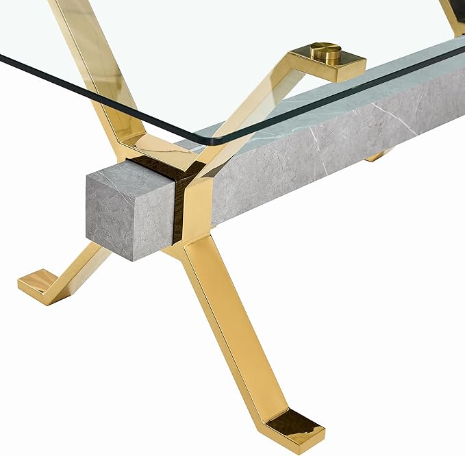 79" Glass Dining Table, Modern Kitchen Table, Modern Dining Table Set for 6, 0.5" Thick Tempered Glass Tabletop with Silver Chrome Metal Legs and Grey Crossbar, Ideal for Dining Room, Kitchen