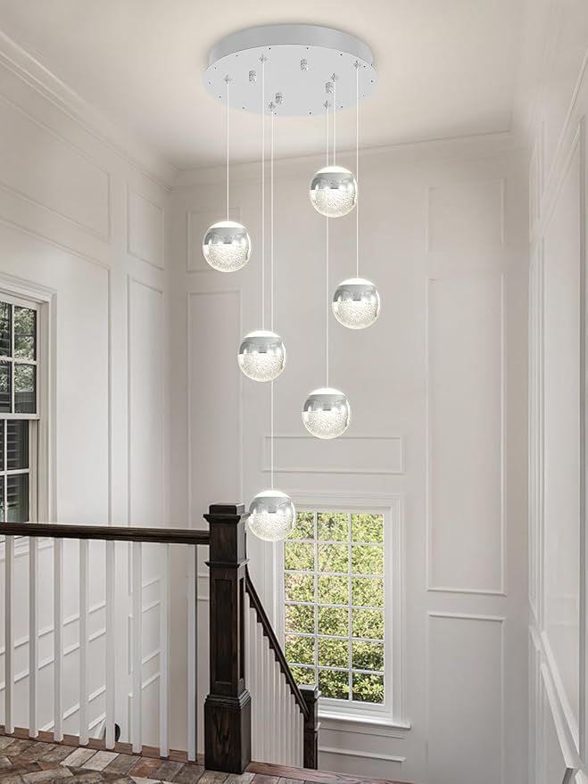 6-Lights Globe Pendant Light Modern Crystal Pendant Chandelier Chrome Globe Chandeliers for Kitchen Island, Hanging Light Fixture for Dinning Room Bedroom