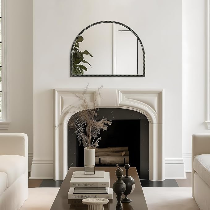 WallBeyond Black Vintage Mirror for Vanity 32x24 Inch, Gold Antique Mirror with Ornate Beaded Frame for Bathroom, Living Room, Fireplace, Entryway